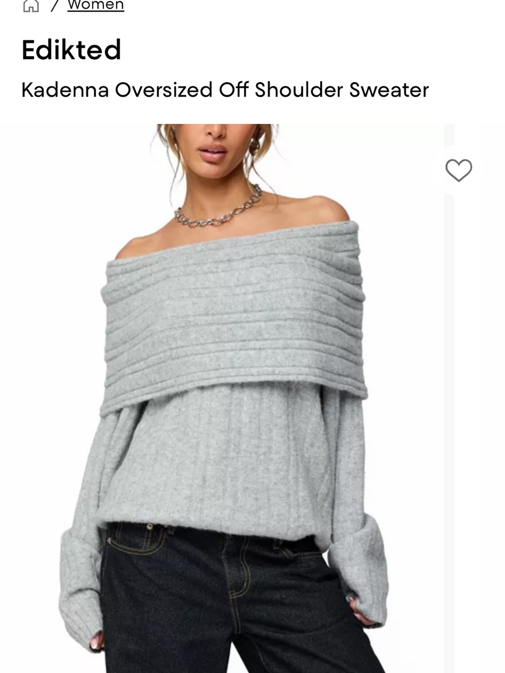 Edikted Off-Shoulder Ribbed Knit Sweater in Light Gray